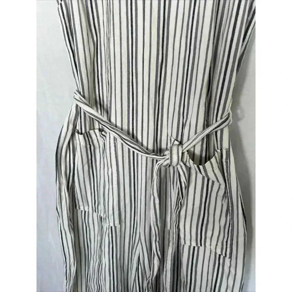 Wide Leg Cotton Jumpsuit Cream & Gray Striped Crop Universal Thread Size XS - Picture 7 of 11
